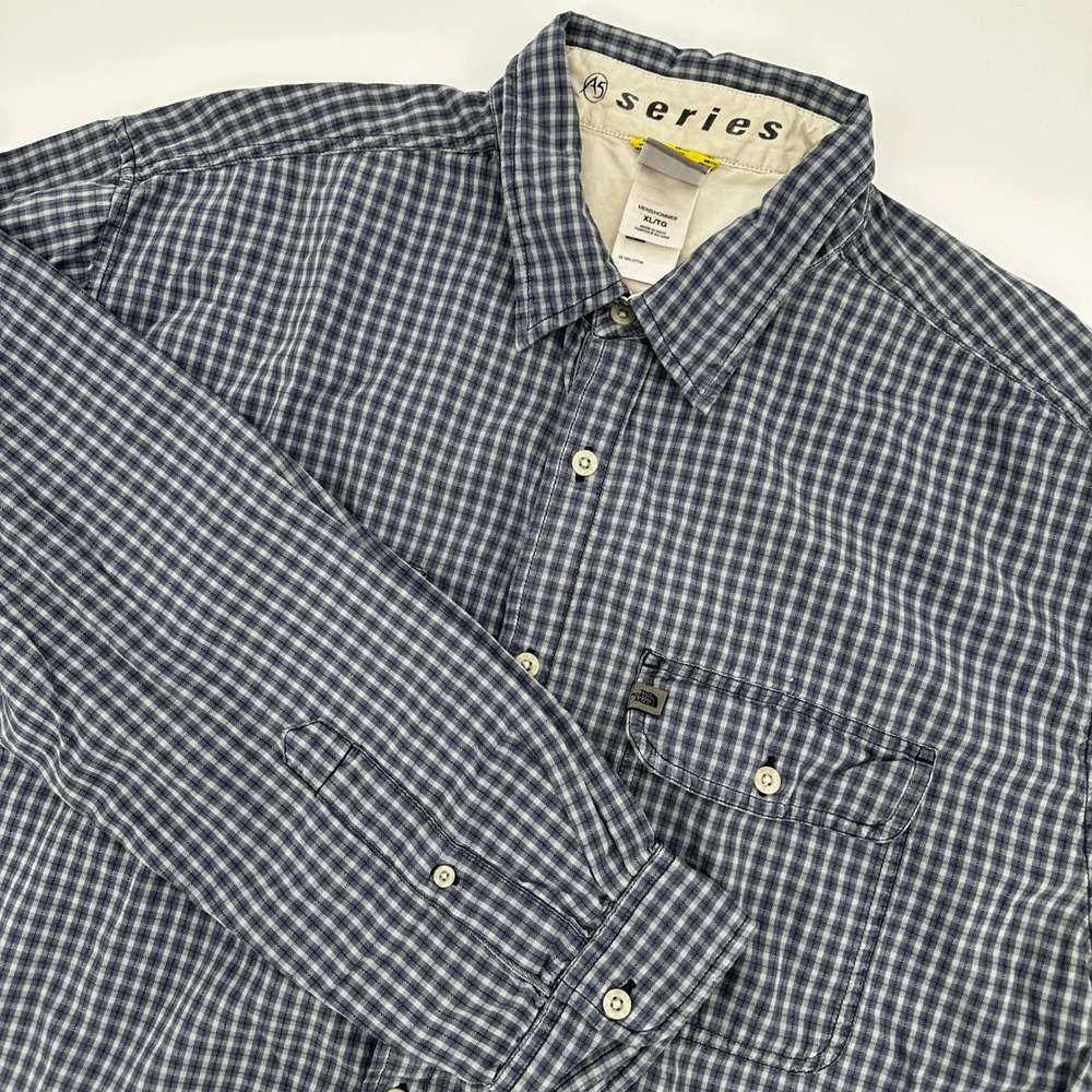 The North Face A5 Series Mens‎ XL Blue Grey Plaid Long Sleeve Button Down Shirt